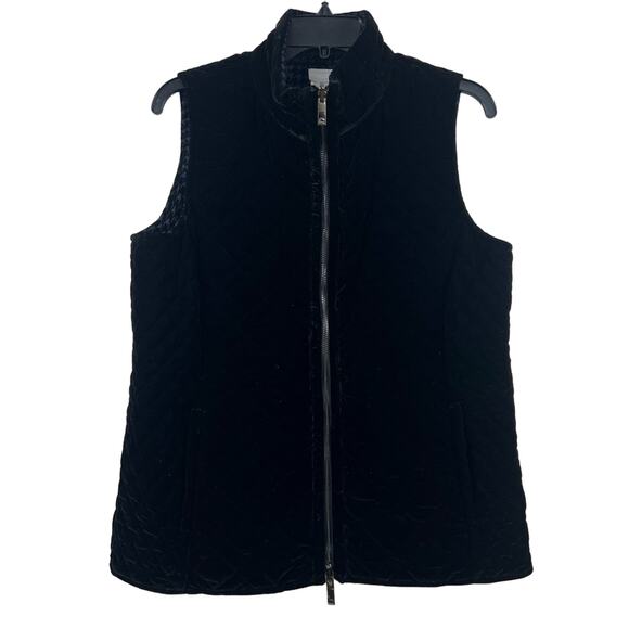 Chico's New Reversible Quilted Velvet Flocked Houndstooth Full Zip Vest Size 8 - Picture 1 of 11